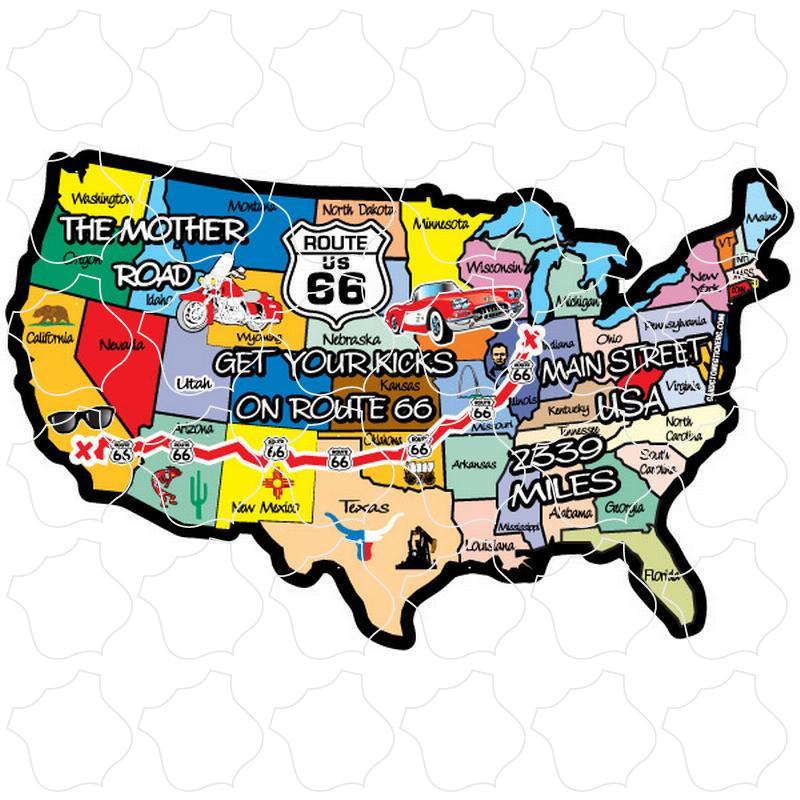 Route 66 Colorful USA Map