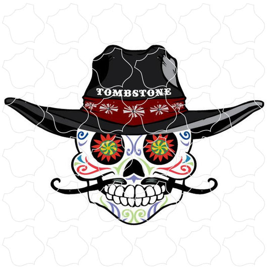 Tombstone Sugar Skull with Cowboy Hat