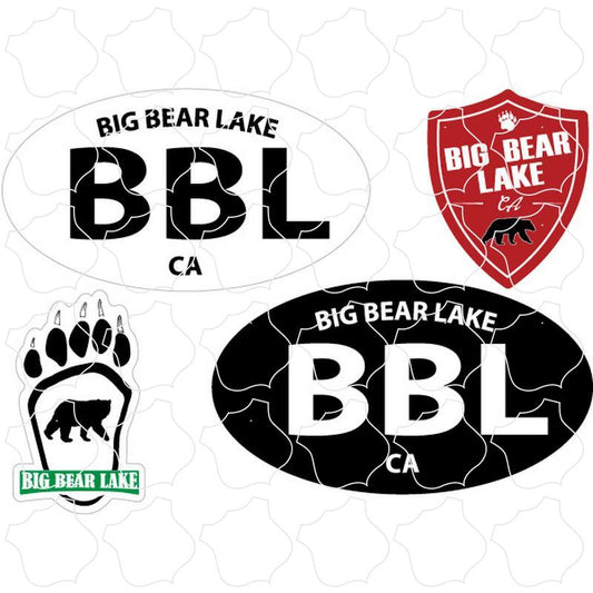 Big Bear Lake CA 2 Ovals, Paw, Shield 4 Up Sticker Sheet