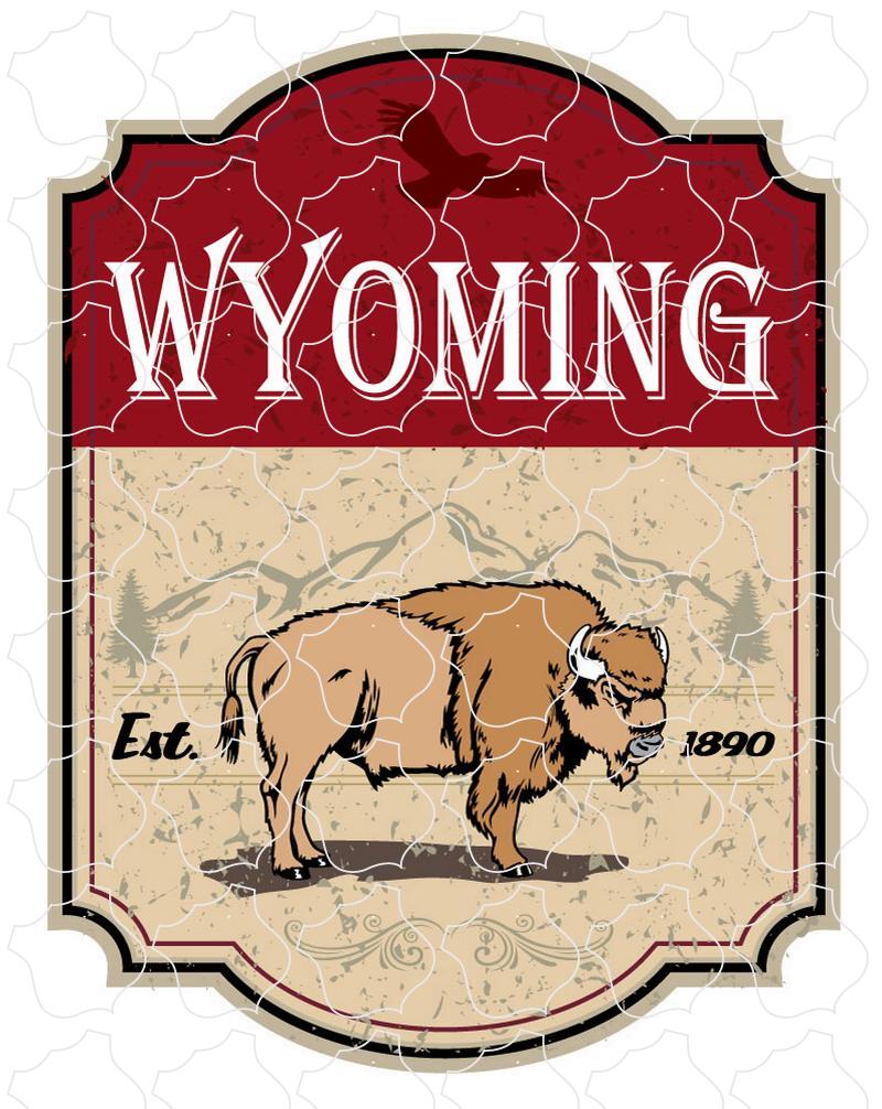 Wyoming Red Sign With Bison