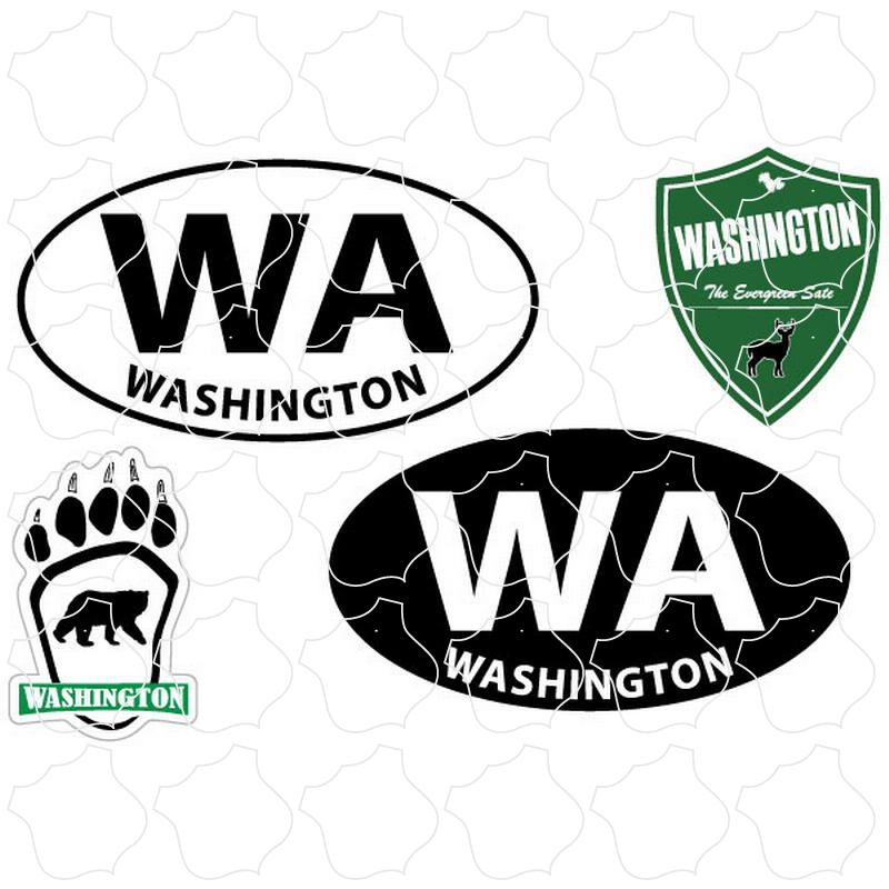 Washington 2 Ovals, Paw, and Shiled 4 Up