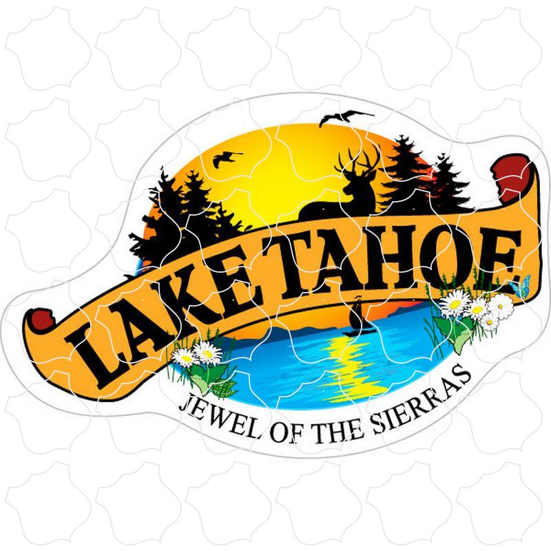 Lake Tahoe Lake & Pines Trees Scroll Banner