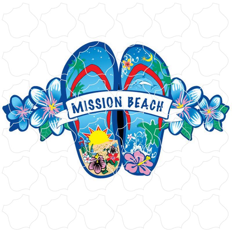 Mission Beach Blue Flower Flip Flops