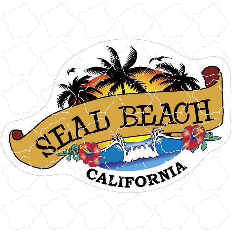 Wave & Palm Trees Scroll Seal Beach, CA Wave & Palm Trees Scroll