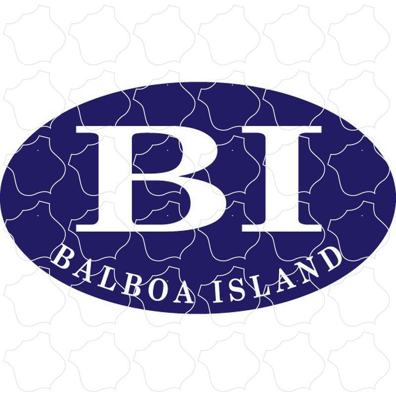 Balboa Island, CA White on Navy Blue Euro Oval