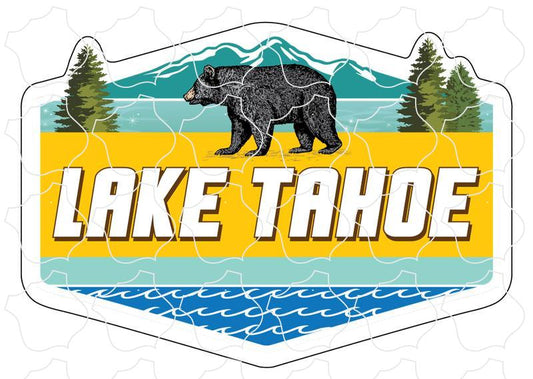 Lake Tahoe Bear on Gold with Teal Mountains