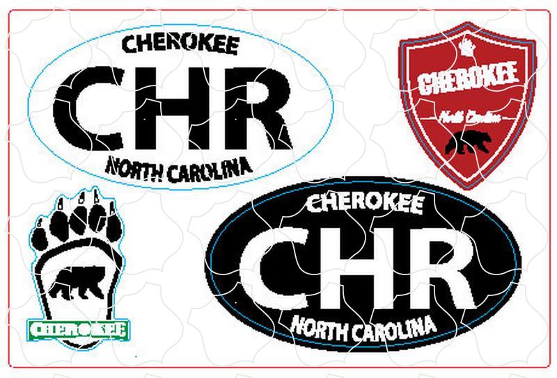 Cherokee, North Carolina 4 Up Two Ovals, Paw & Shield Sticker Sheet