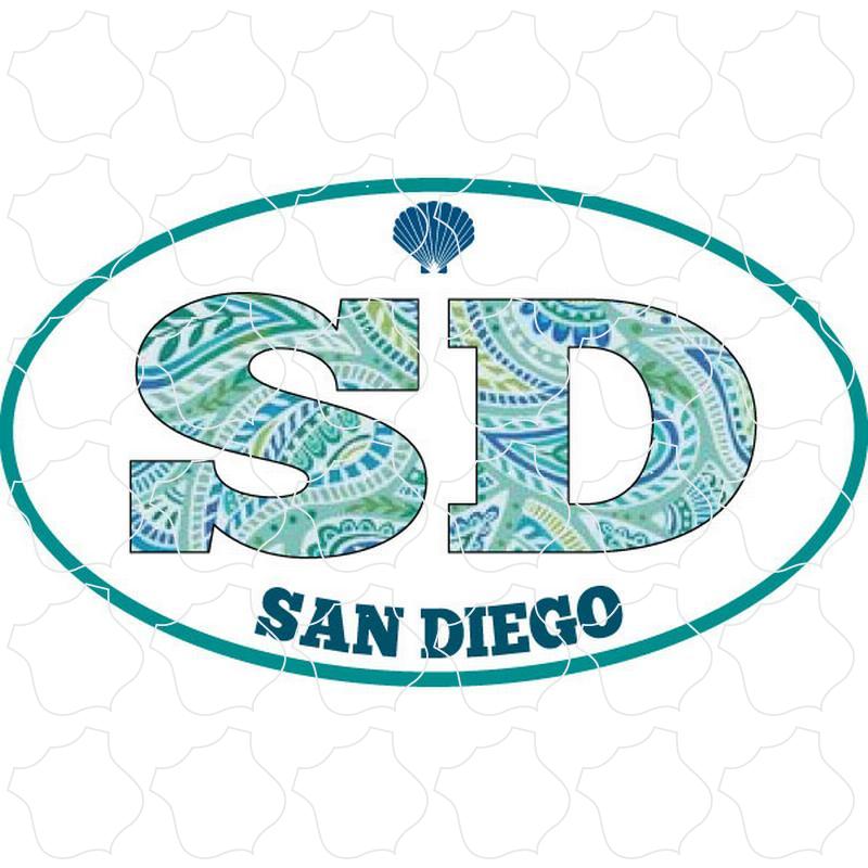 San Diego, CA Paisley Letters Euro Oval