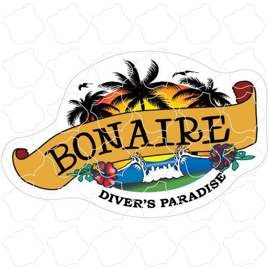 Bonaire Wave and Palm Trees Scroll Banner