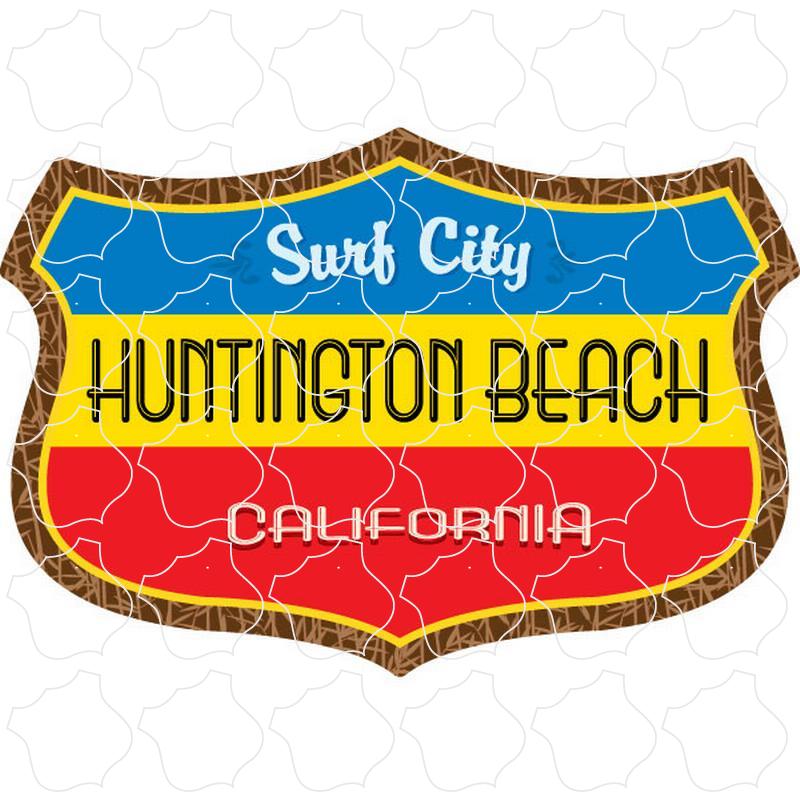 Huntington Beach, CA Wide Shield Blue, Yellow, Red