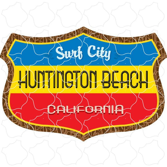 Huntington Beach, CA Wide Shield Blue, Yellow, Red