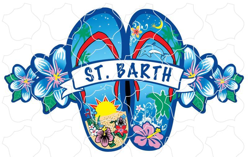 St. Barth, FWI Blue Flower Flip Flops