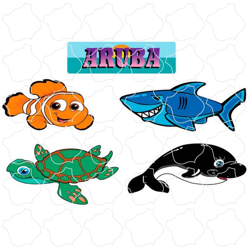 Aruba Kids Sea Animals 5 Up Sticker Sheet