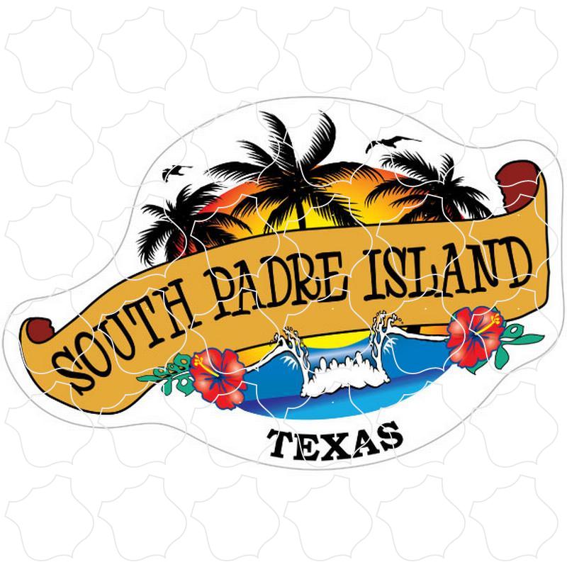 South Padre Island, TX Wave & Palm Trees Scroll