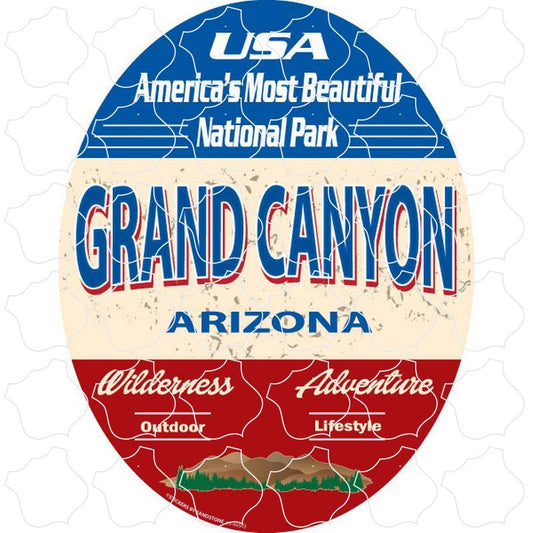 Grand Canyon National Park, AZ Blue, White & Red Stripe Oval