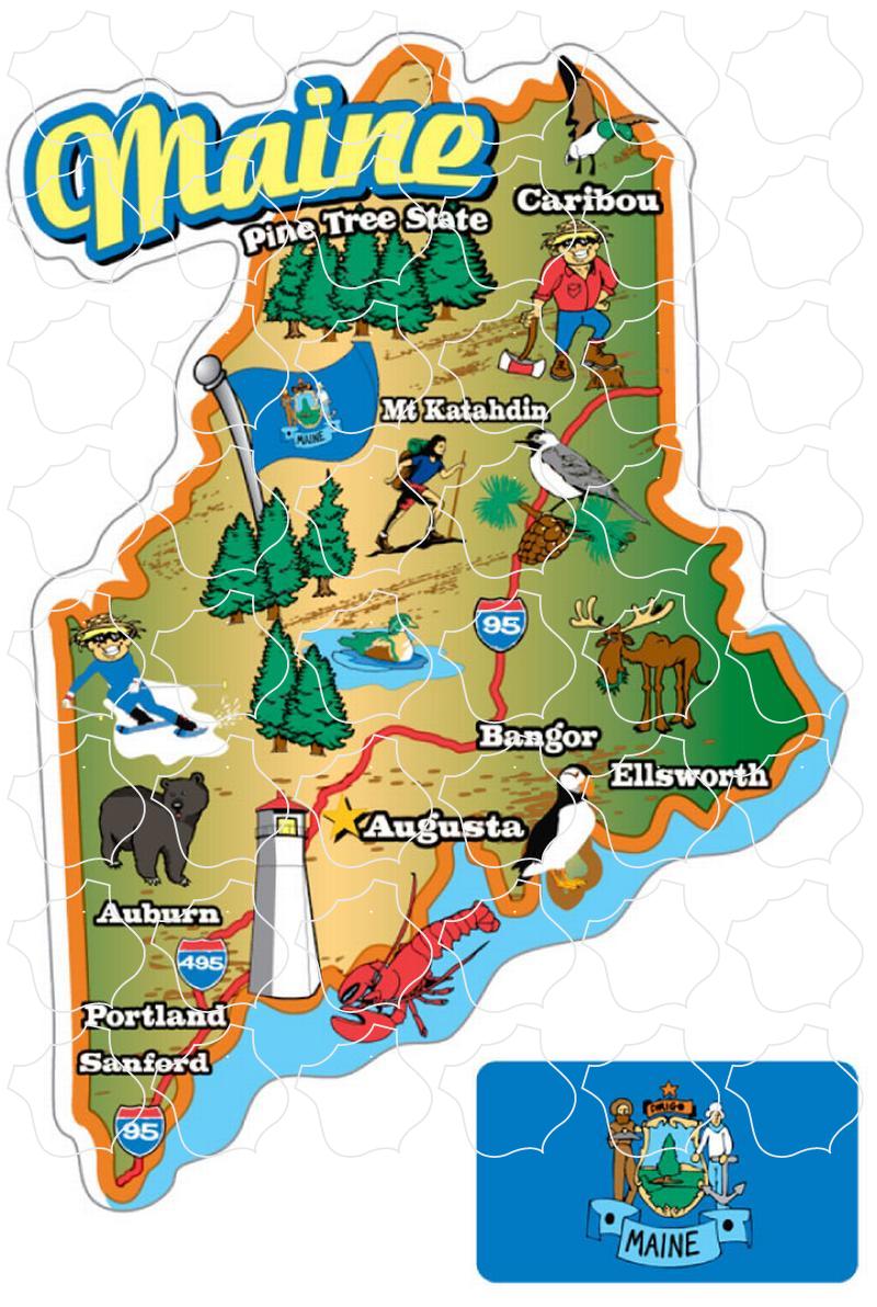 50 States Maine Map Maine Map