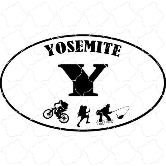 Yosemite, CA Biker, Hiker, Fisherman Euro Oval