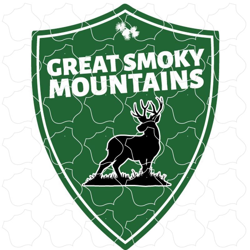 Great Smoky Mountains Green Vertical Shield w Green Vert Shield with Deer