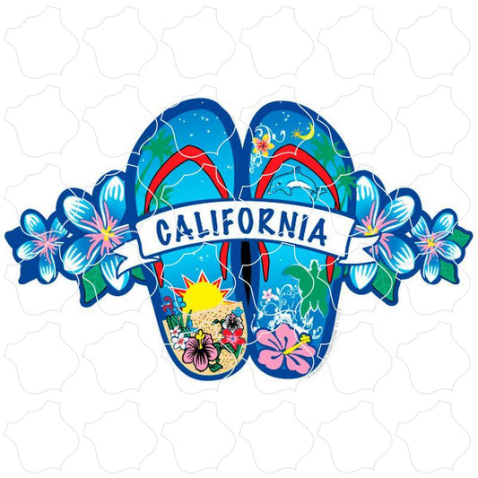 California Blue Flip Flops Flowers