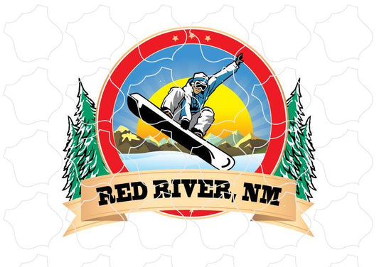 Red River, NM Snowboarder on Circle with Banner