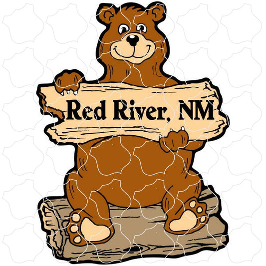 Red River, NM Bear On Log Holding Sign