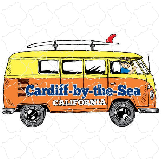 Cardiff-by-the-Sea California Bus Side View Surfboard