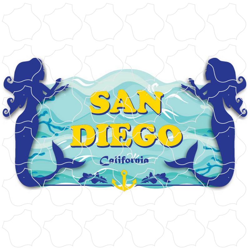 San Diego, California Mermaid Silhouette Border