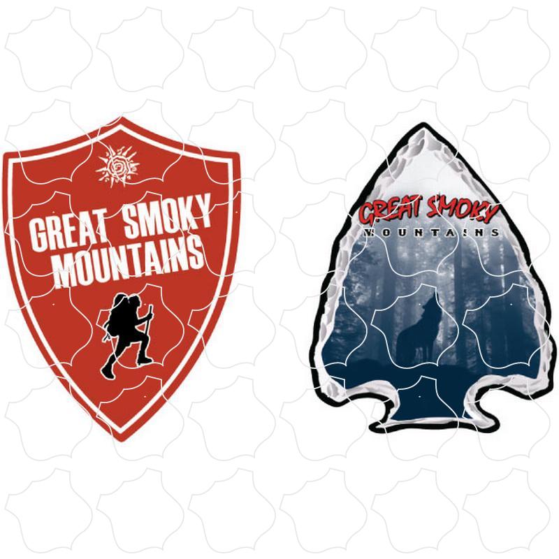 Great Smoky Mountains Great Smoky Mountains Red Hiker Shield & Wolf Arrowhead