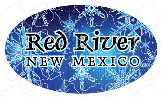 Red River, New Mexico Snowflakes on Blue Background