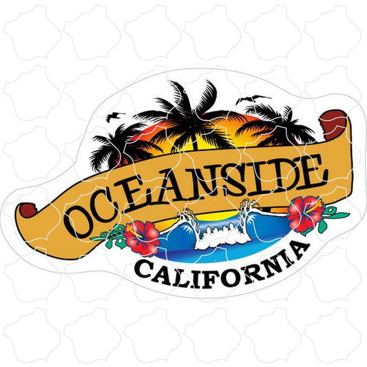 Oceanside, CA Wave & Palm Trees Scroll