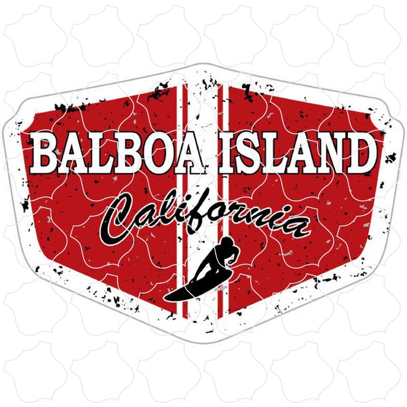 Balboa Island, CA Red Distressed Surfer Shield