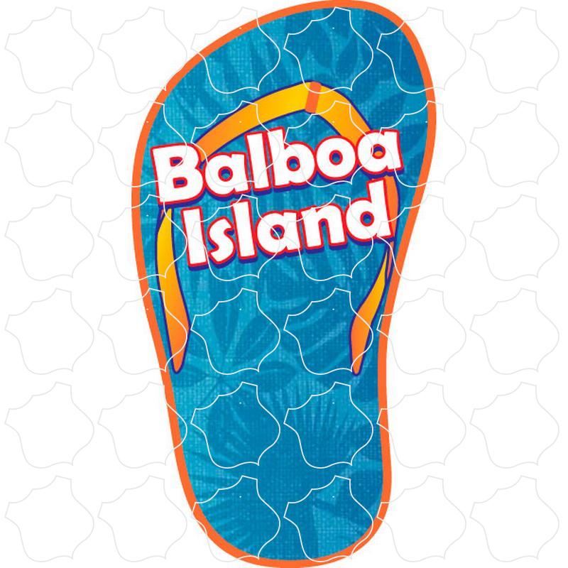 Balboa Island, CA Flip Flop With Blue Hawaiian Print