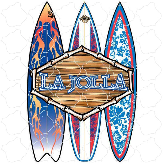 La Jolla, CA 3 Surfboards Wood Sign