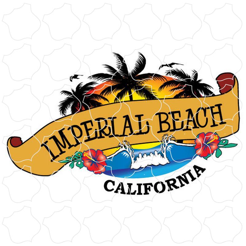 Imperial Beach, California Wave & Palm Scroll Banner