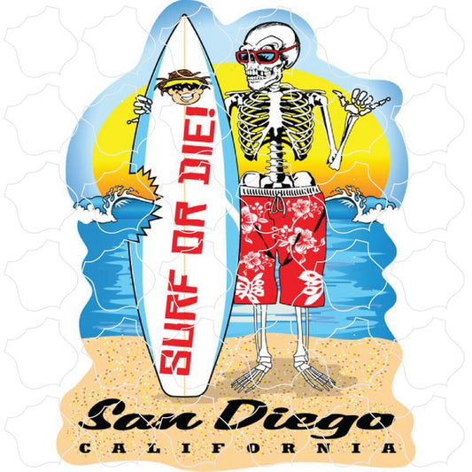 San Diego, CA Surf Or Die Skeleton