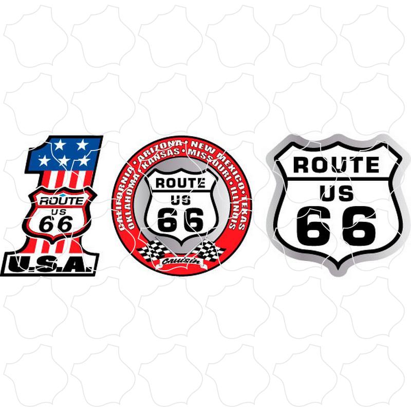 Route 66 Number One Red Round and Shield 3 Up Sticker Sheet