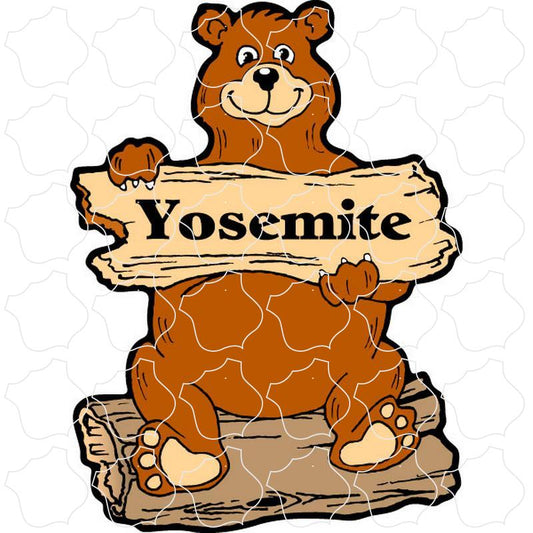 Yosemite Log Bear Holding Sign