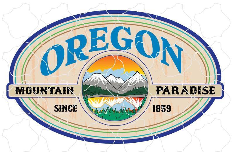 Oregon Tan Oval with Banner and Mountain Scene