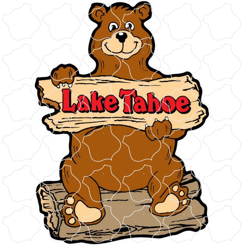 Lake Tahoe Log Bear Holding Sign