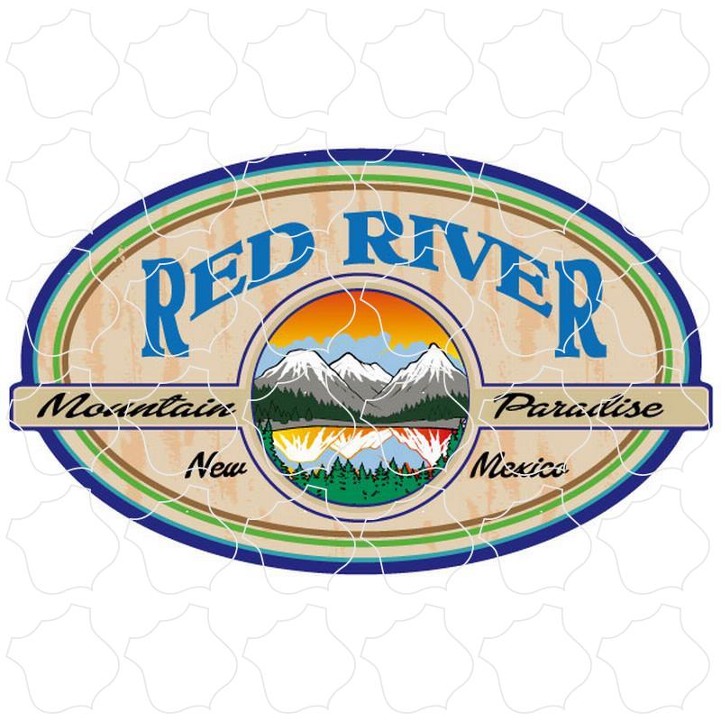 Red River, NM Tan Mountain Scene Banner Oval