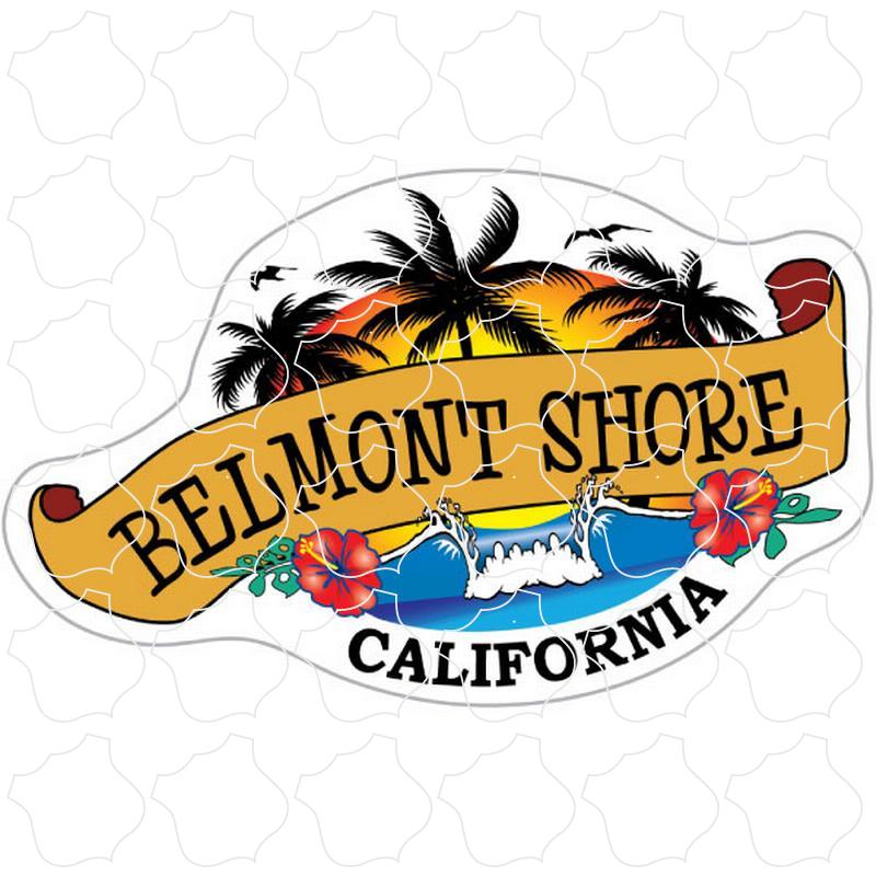 Wave Palm Scroll Belmont Shore, CA Wave & Palm Trees Scroll Banner