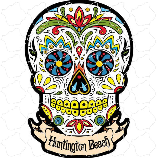 Huntington Beach, CA White Banner Sugar Skull