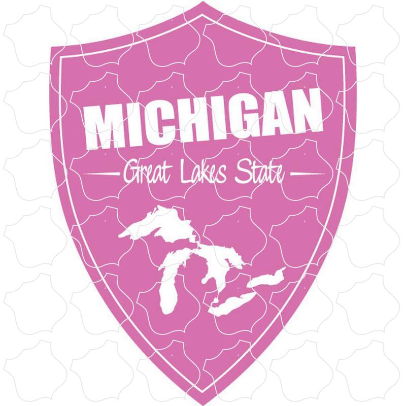 Light Pink Vertical Shield with Great Lakes Icon Michigan Light Pink Vertical Shield with Great Lakes Icon