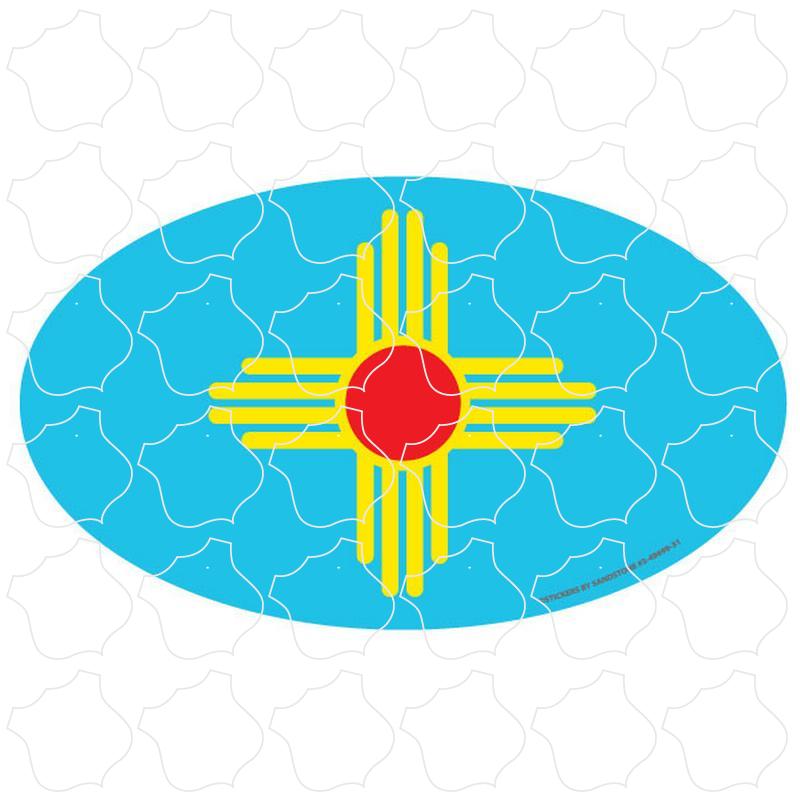 New Mexico Turquoise Flag Oval