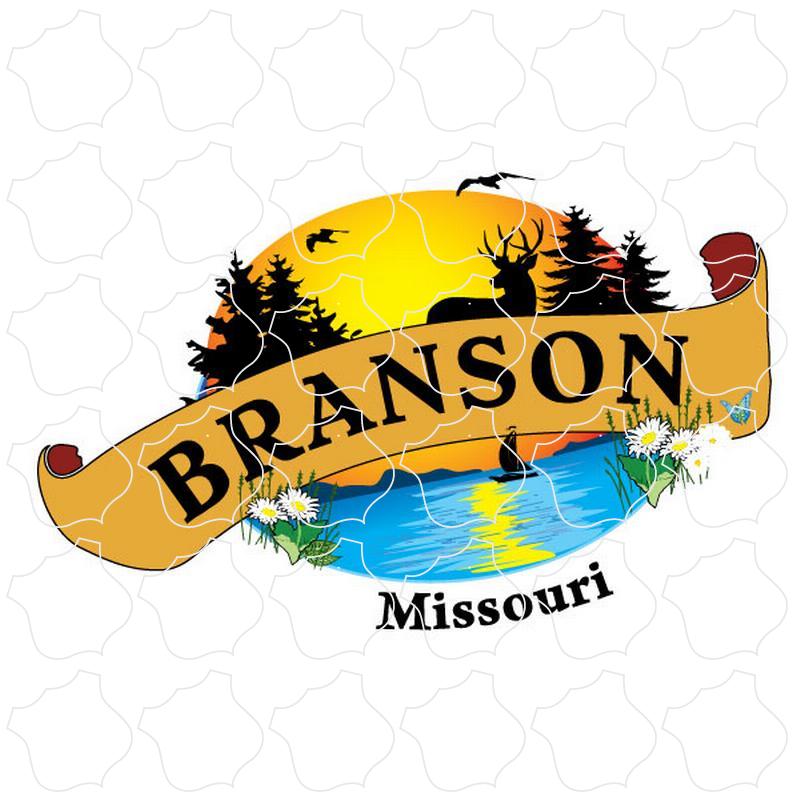 Lake Pine Banner Branson, MO Lake & Pine Trees Scroll Banner