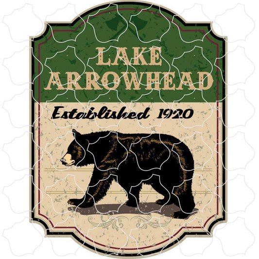 Lake Arrowhead Green Sign with Bear Vertical