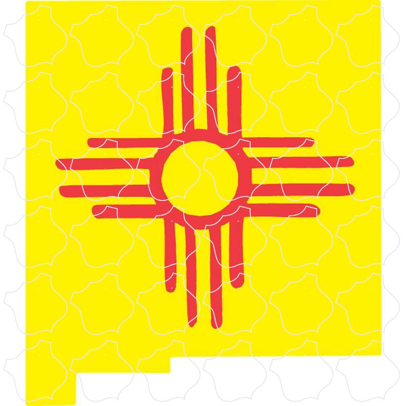 New Mexico Yellow State Shape & Red Zia