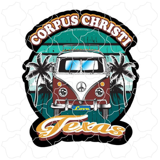 Corpus Christi, TX Burgundy Bus Front View on Circle