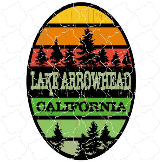 Lake Arrowhead, California Striped Vertical Oval with Trees