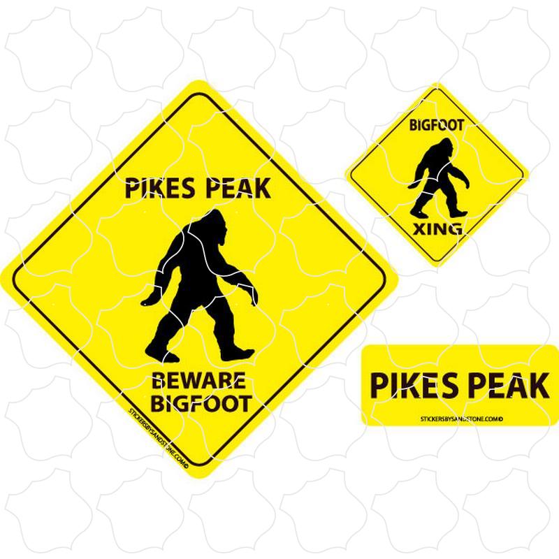 Pikes Peak Beware of Bigfoot Crossing Diamonds 3 Up Sticker Sheet